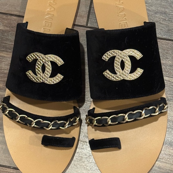 Chanel Chain AUTHENTIC Mule Black Tan Women's Sandals Italy NEW Size 42 US 11 ❤️ - Picture 4 of 15